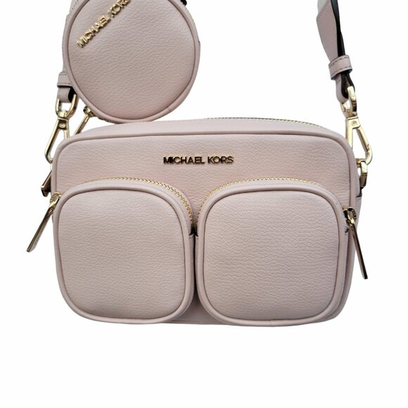 ❤️Michael Kors Sz M Crossbody Bag Jet Set Leather and Case AP Pro Pink Gold New - Picture 4 of 9